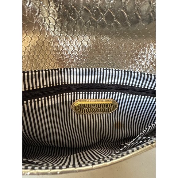 Metallic Gold Snakeskin Pattern Envelope Clutch With Magnetic Snap Closure & Int - Picture 6 of 9